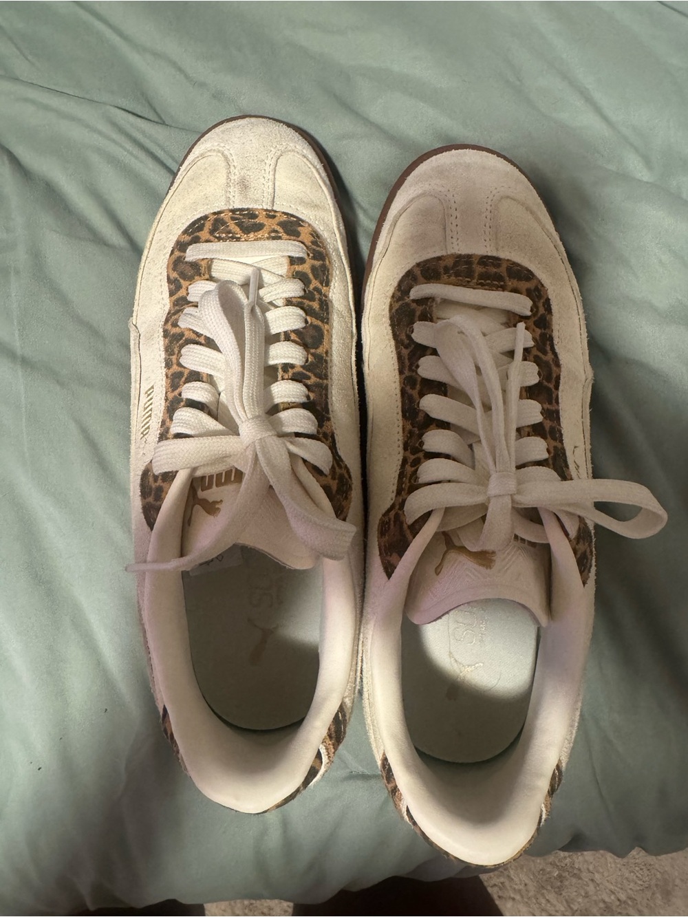Puma Cream Suede Platform Sneakers with Leopard Trim - Picture 2 of 3